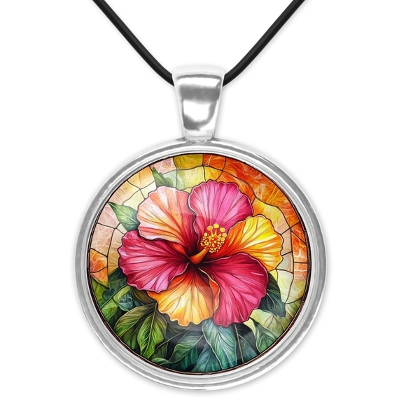 None Jewelry - Floral Pendant Necklace with Vibrant Colors
